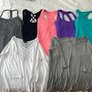 7 Beyond Yoga tops - 5 fitted cami tank tops, 2 3/4 sleeve shirts to throw over